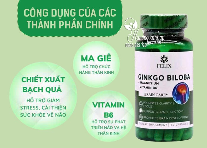 Bổ não Felix Ginkgo Biloba Magnesium And Vitamin B6 của Mỹ 46