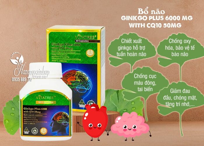 Bổ não Vitatree Ginkgo Plus 6000mg with CQ10 50mg 5