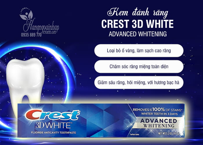 Kem đánh răng Crest 3D White 147g Advanced Whitening 55