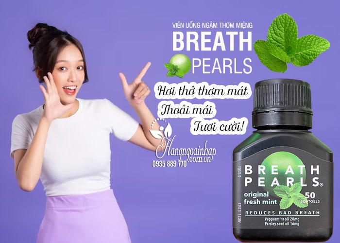 Viên uống ngậm thơm miệng Breath pearls hộp 50 viên của Úc `1