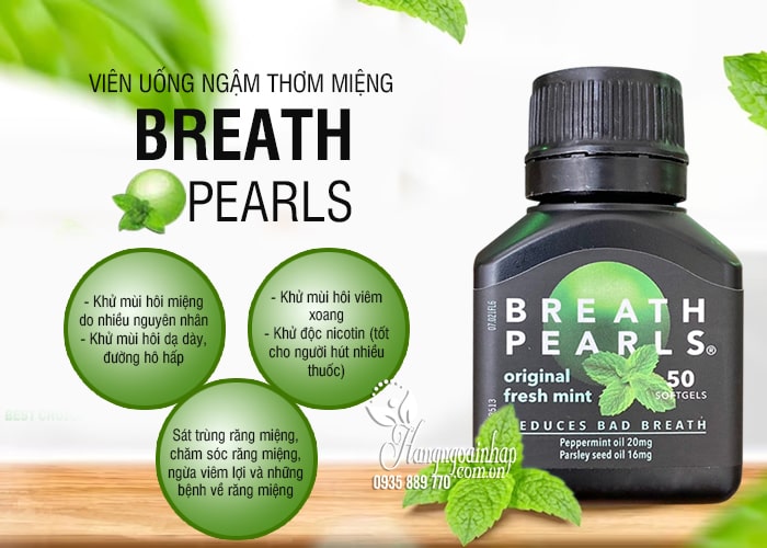 Viên uống ngậm thơm miệng Breath pearls hộp 50 viên của Úc 232