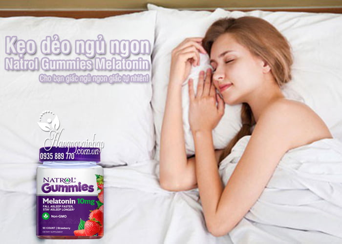 Kẹo dẻo ngủ ngon Natrol Gummies Melatonin 10mg vị dâu của Mỹ 0