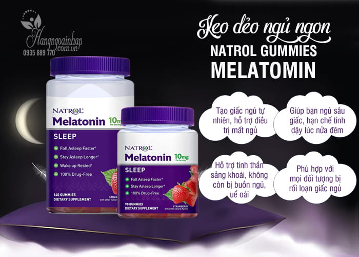 Kẹo dẻo ngủ ngon Natrol Gummies Melatonin 10mg vị dâu của Mỹ 88