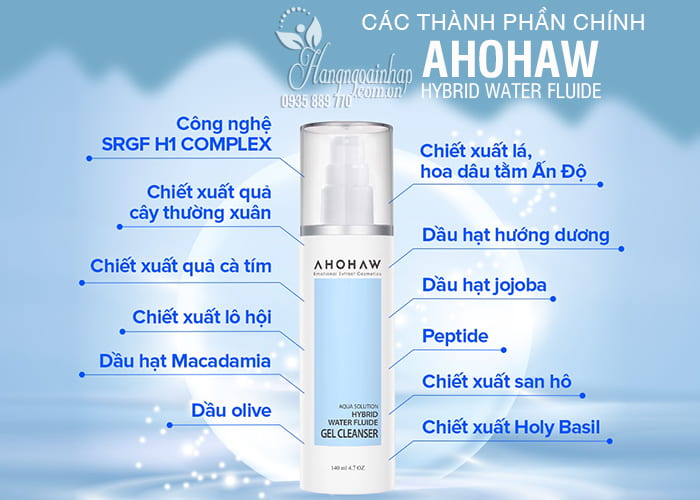 Gel rửa mặt cấp ẩm Ahohaw Hybrid Water Fluide 140ml 4