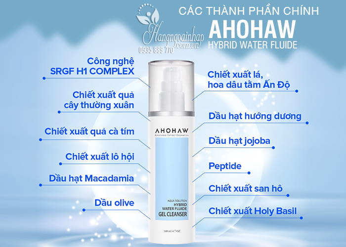 Gel rửa mặt cấp ẩm Ahohaw Hybrid Water Fluide 140ml 4
