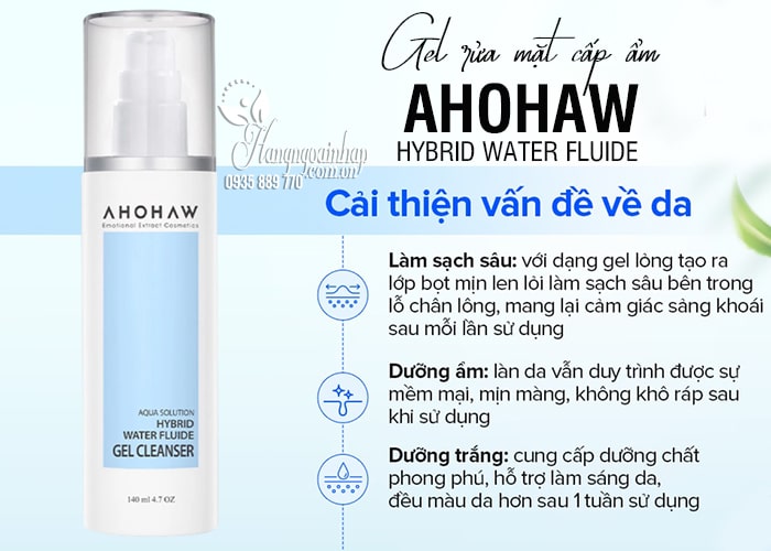 Gel rửa mặt cấp ẩm Ahohaw Hybrid Water Fluide 140ml 9