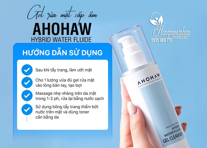 Gel rửa mặt cấp ẩm Ahohaw Hybrid Water Fluide 140ml 45