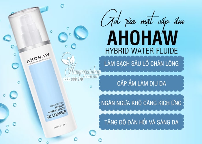 Gel rửa mặt cấp ẩm Ahohaw Hybrid Water Fluide 140ml o