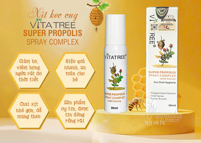 Chai xịt keo ong Vitatree Super Propolis Spray Complex 30ml  00