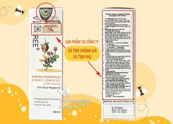 Chai xịt keo ong Vitatree Super Propolis With Manuka Honey mẫu mới 99