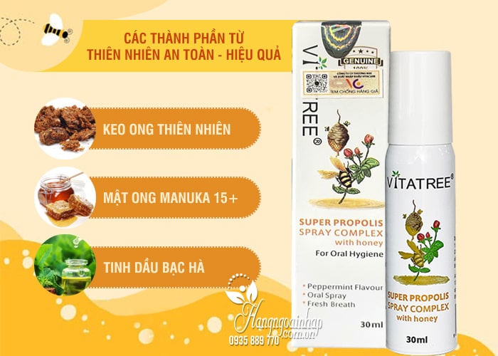 Chai xịt keo ong Vitatree Super Propolis With Manuka Honey mẫu mới 9