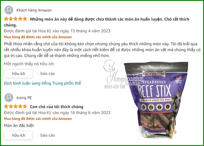 Thịt bò khô cho chó ChewMasters Steakhouse Beef Stix của Mỹ 89