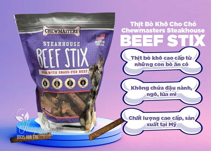 Thịt bò khô cho chó ChewMasters Steakhouse Beef Stix của Mỹ 5