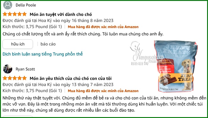 Thịt bò khô cho chó Jerky Treats Dog Snacks 1,7kg của Mỹ 89