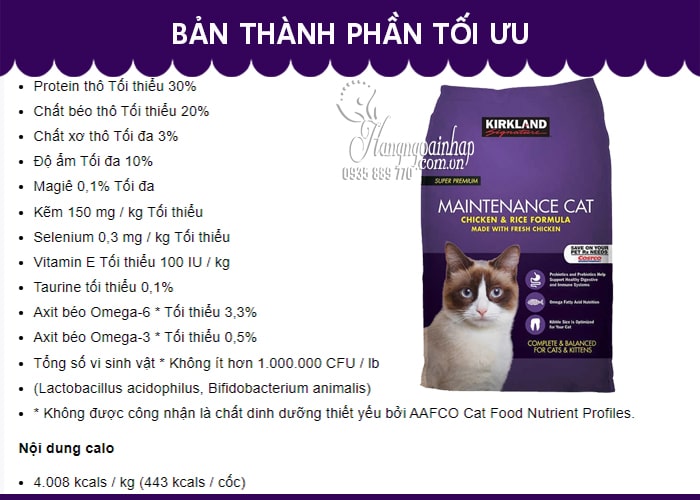 Thức ăn cho mèo vị gà và gạo Kirkland Maintenance Cat của Mỹ 8