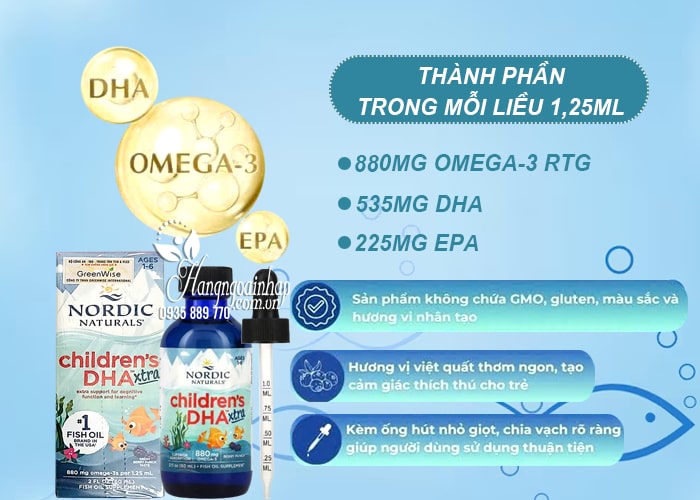 Dầu cá cho bé Children's DHA Xtra Nordic 880mg Omega 3 45