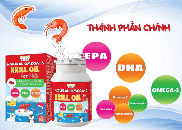 Dầu nhuyễn thể cho bé Eikenbi Kids Natural Omega 3 Krill Oil 3