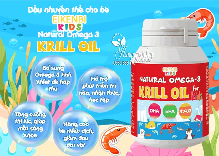 Dầu nhuyễn thể cho bé Eikenbi Kids Natural Omega 3 Krill Oil 99
