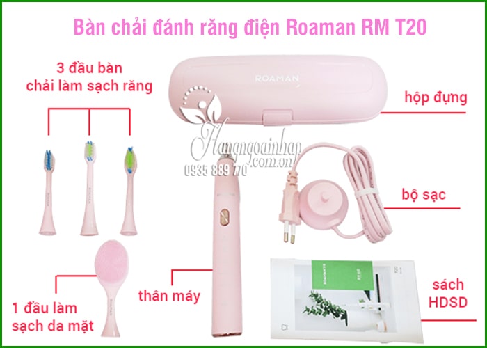 Bàn chải đánh răng điện Roaman RM T20 Nhật Bản màu hồng 3