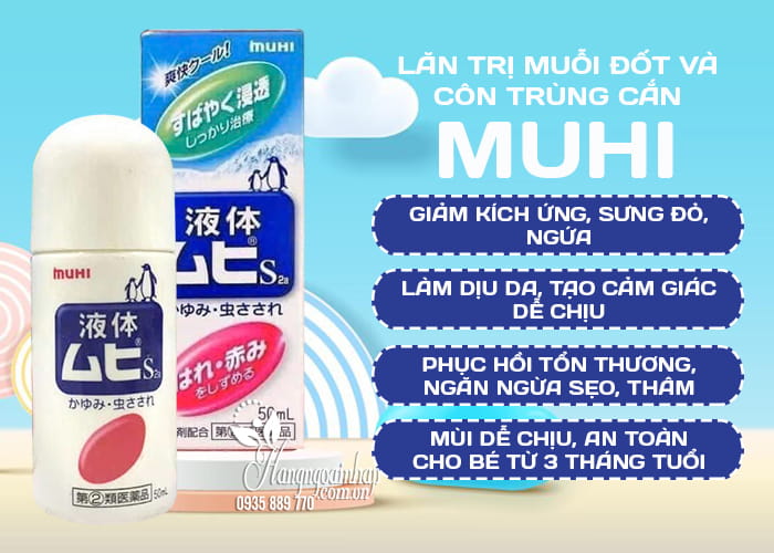 Lăn trị muỗi đốt và bôi vết côn trùng cắn Muhi 50ml Nhật Bản 7