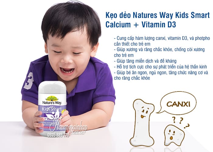 Kẹo dẻo Natures Way Kids Smart Calcium + Vitamin D3 Úc 50v 2