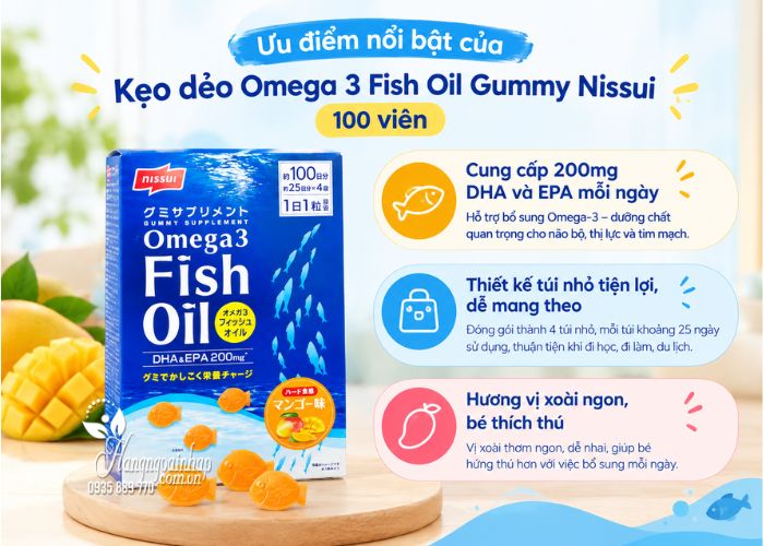 Kẹo dẻo dầu cá Omega 3 Fish Oil Gummy Nissui 100 viên