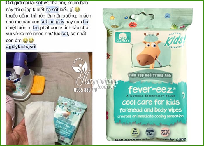 Khăn lau hạ sốt Fever-Eez Cool Care For Kids cho bé từ 3 tháng 6