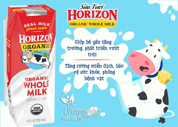 Sữa tươi Horizon Organic Whole Milk của Mỹ thùng 18 hộp 5