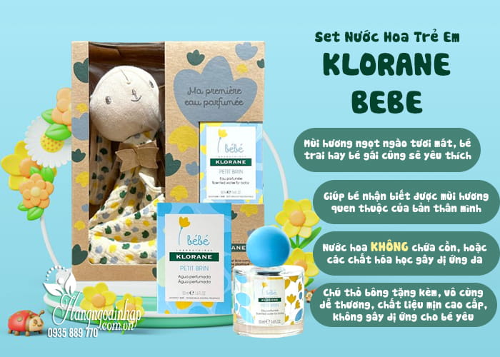Set nước hoa trẻ em Klorane Bebe 50ml tặng thỏ bông dễ thương 78