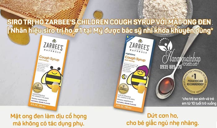 Siro trị ho mật ong Zarbee’s Cough Syrup ngày và đêm cho bé của Mỹ 1