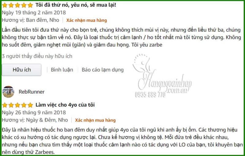 Siro trị ho mật ong Zarbee’s Cough Syrup ngày và đêm cho bé của Mỹ 8