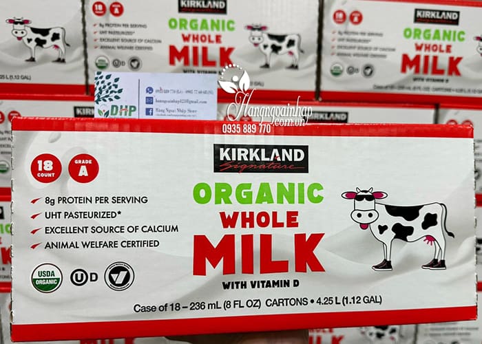 Sữa hữu cơ Kirkland Organic Whole Milk 236ml của Mỹ 18 hộp 89