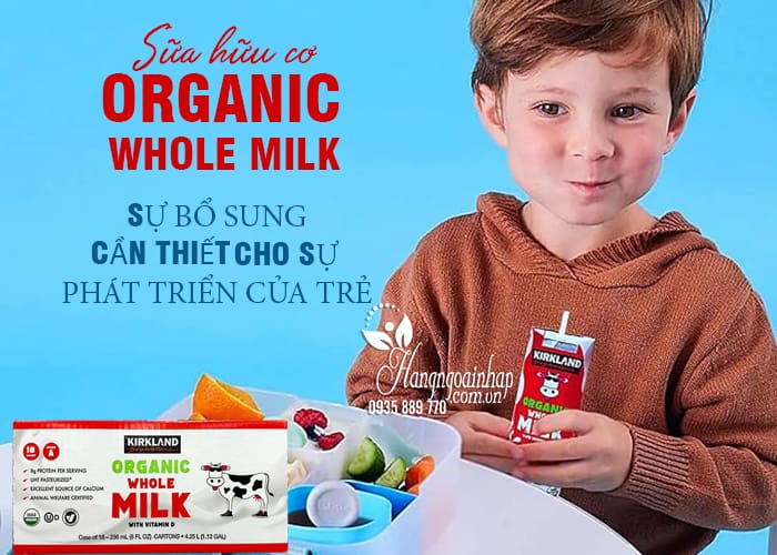 Sữa hữu cơ Kirkland Organic Whole Milk 236ml của Mỹ 18 hộp 12