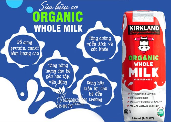 Sữa hữu cơ Kirkland Organic Whole Milk 236ml của Mỹ 18 hộp 67
