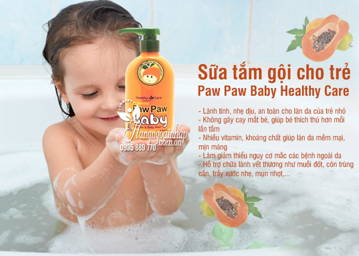 Sữa tắm gội Paw Paw Baby Healthy Care 500ml của Úc cho trẻ 4