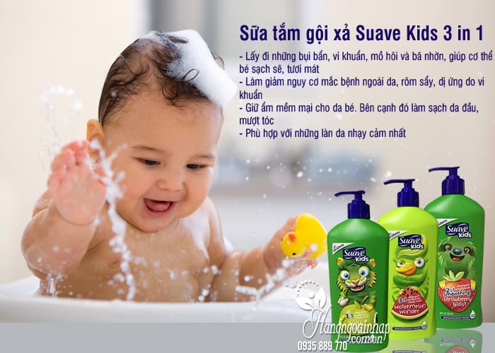 Sữa tắm gội xả Suave Kids 3 in 1 mẫu mới chai có vòi 532ml 5