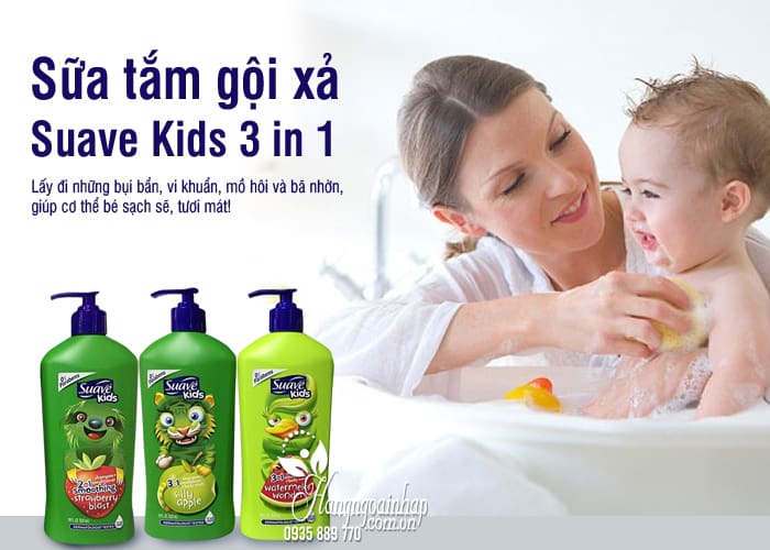 Sữa tắm gội xả Suave Kids 3 in 1 mẫu mới chai có vòi 532ml 8