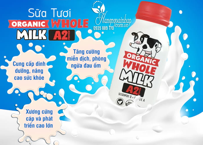 Sữa tươi A2 Organic Whole Milk thùng 18 chai x 240ml Mỹ 6