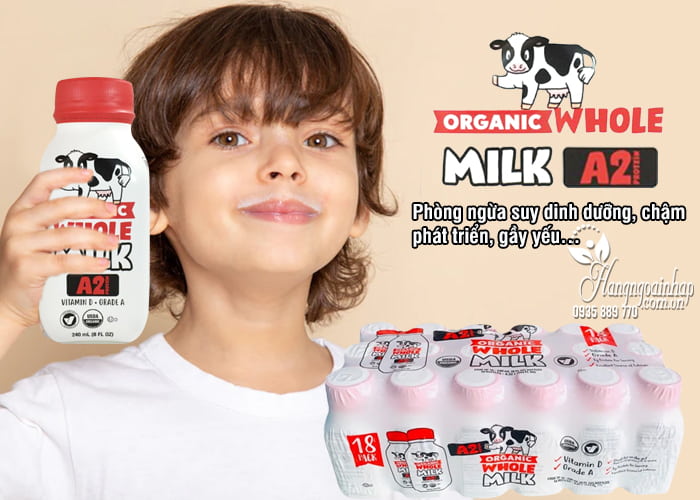 Sữa tươi A2 Organic Whole Milk thùng 18 chai x 240ml Mỹ 4