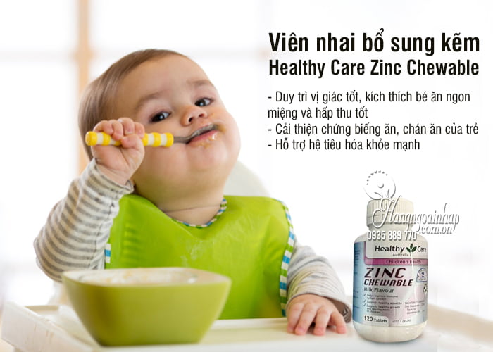 Viên nhai bổ sung kẽm Healthy Care Zinc Chewable cho bé 1