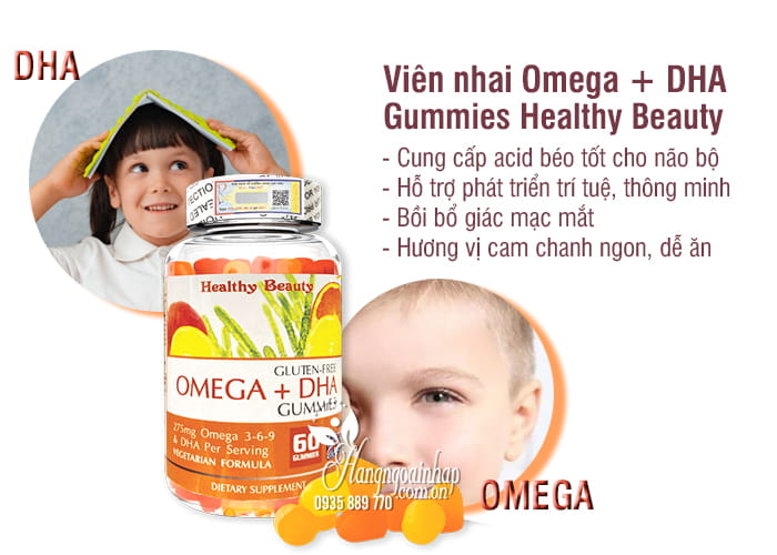 Viên nhai Omega + DHA Gummies Healthy Beauty 60 viên Mỹ 6