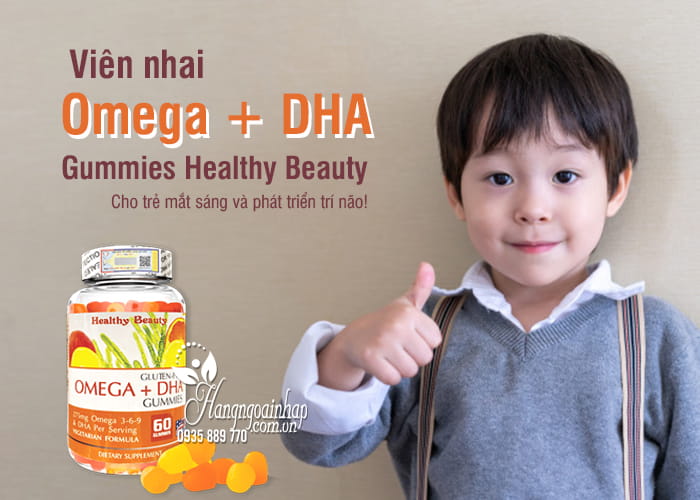 Viên nhai Omega + DHA Gummies Healthy Beauty 60 viên Mỹ 1