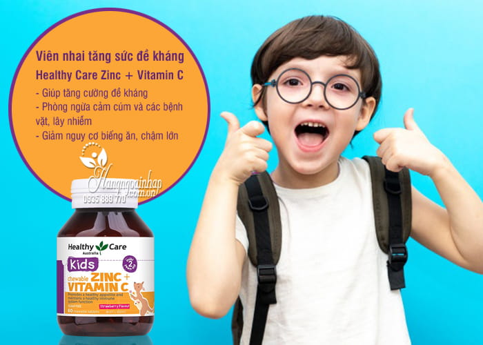 Viên nhai tăng sức đề kháng Healthy Care Zinc + Vitamin C 60 8