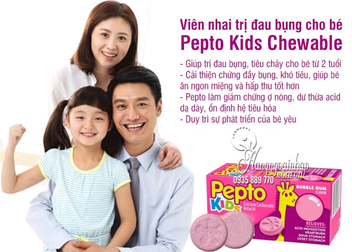 Viên nhai trị đau bụng cho bé Pepto Kids Chewable 24 viên 4