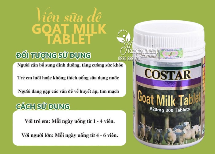 Viên sữa dê Costar Goat Milk Tablet 620mg của Úc 300 viên 667