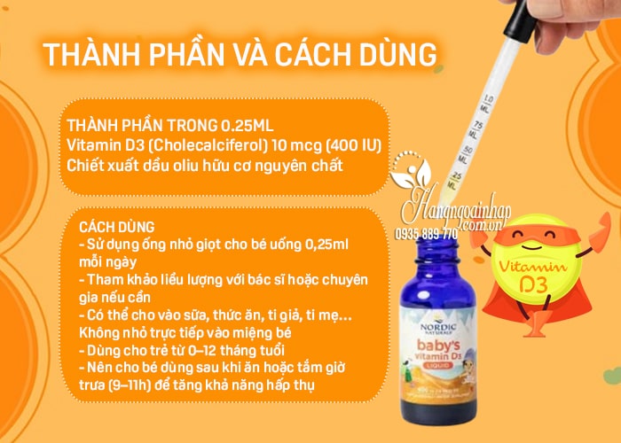 Vitamin D3 cho bé Baby Vitamin D3 Nordic Naturals của Mỹ 90