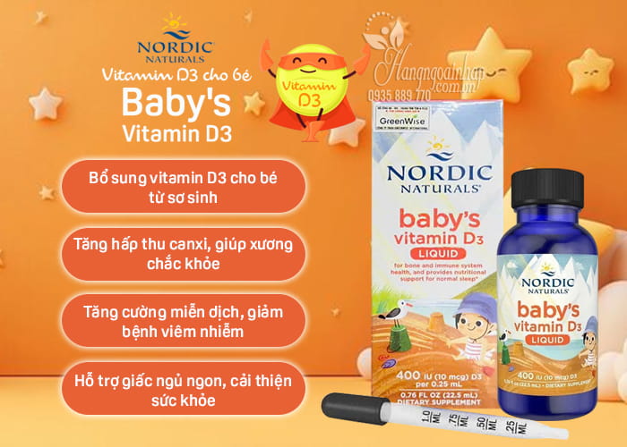 Vitamin D3 cho bé Baby Vitamin D3 Nordic Naturals của Mỹ 12