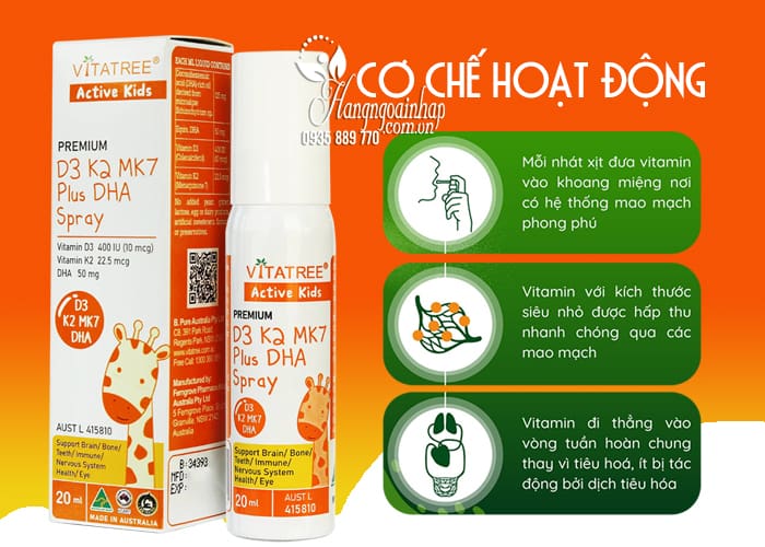 Xịt Vitatree D3 K2 MK7 Plus DHA Spray của Úc chai 20ml 63