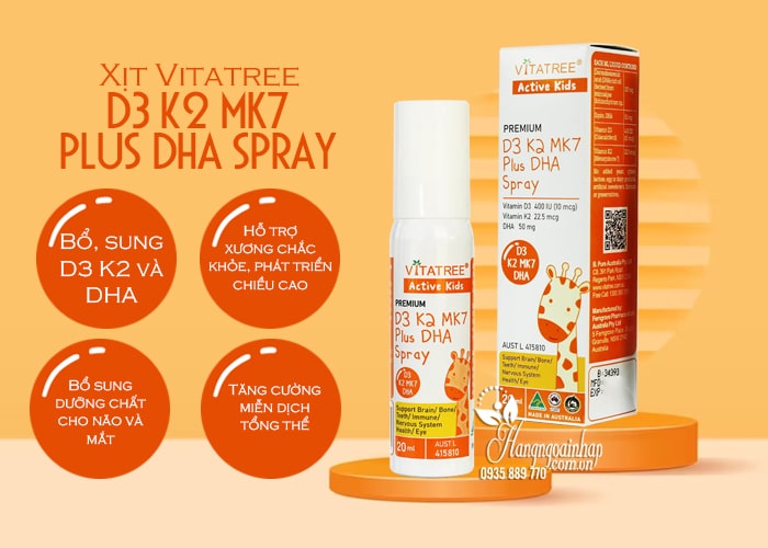 Xịt Vitatree D3 K2 MK7 Plus DHA Spray của Úc chai 20ml 34