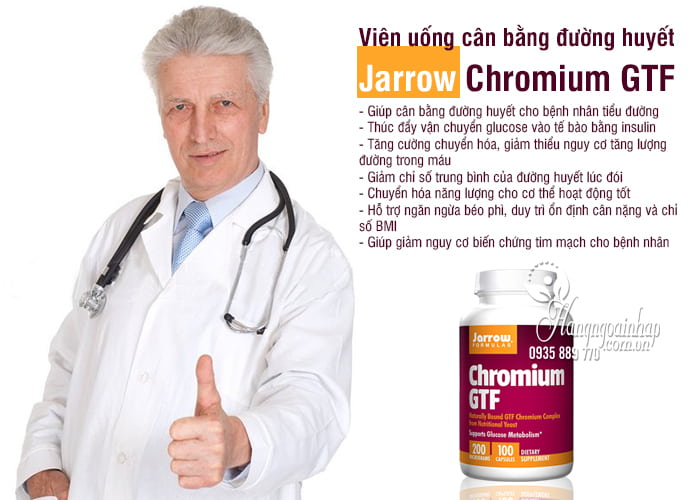 Viên uống cân bằng đường huyết Jarrow Chromium GTF 200mcg 6